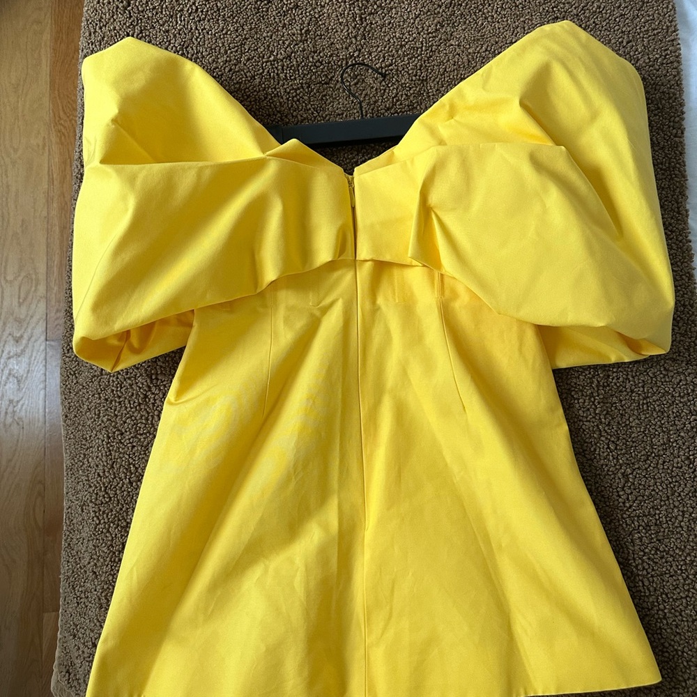 Rachel Gilbert Xavier Off-the-Shoulder Puff-Sleeve Mini Dress in Yellow Size 6 - Picture 9 of 14